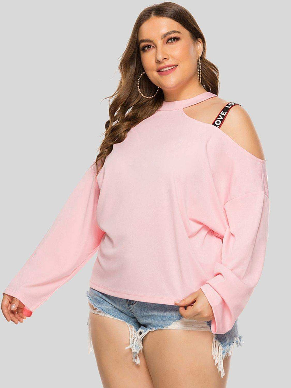 Plus Size Cold-Shoulder Round Neck Blouse - Trendsi - Flyclothing LLC