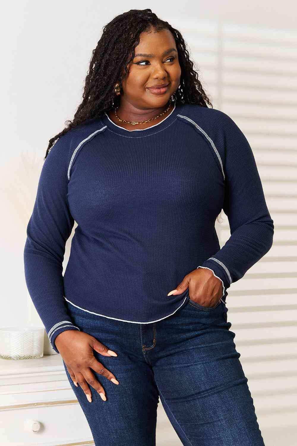 Basic Bae Long Raglan Sleeve Round Neck Top - Trendsi - Flyclothing LLC