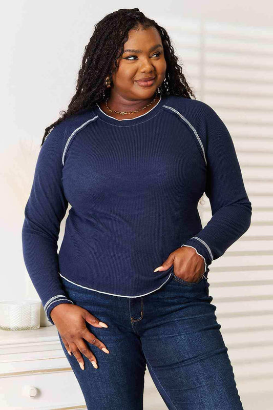 Basic Bae Long Raglan Sleeve Round Neck Top - Trendsi - Flyclothing LLC