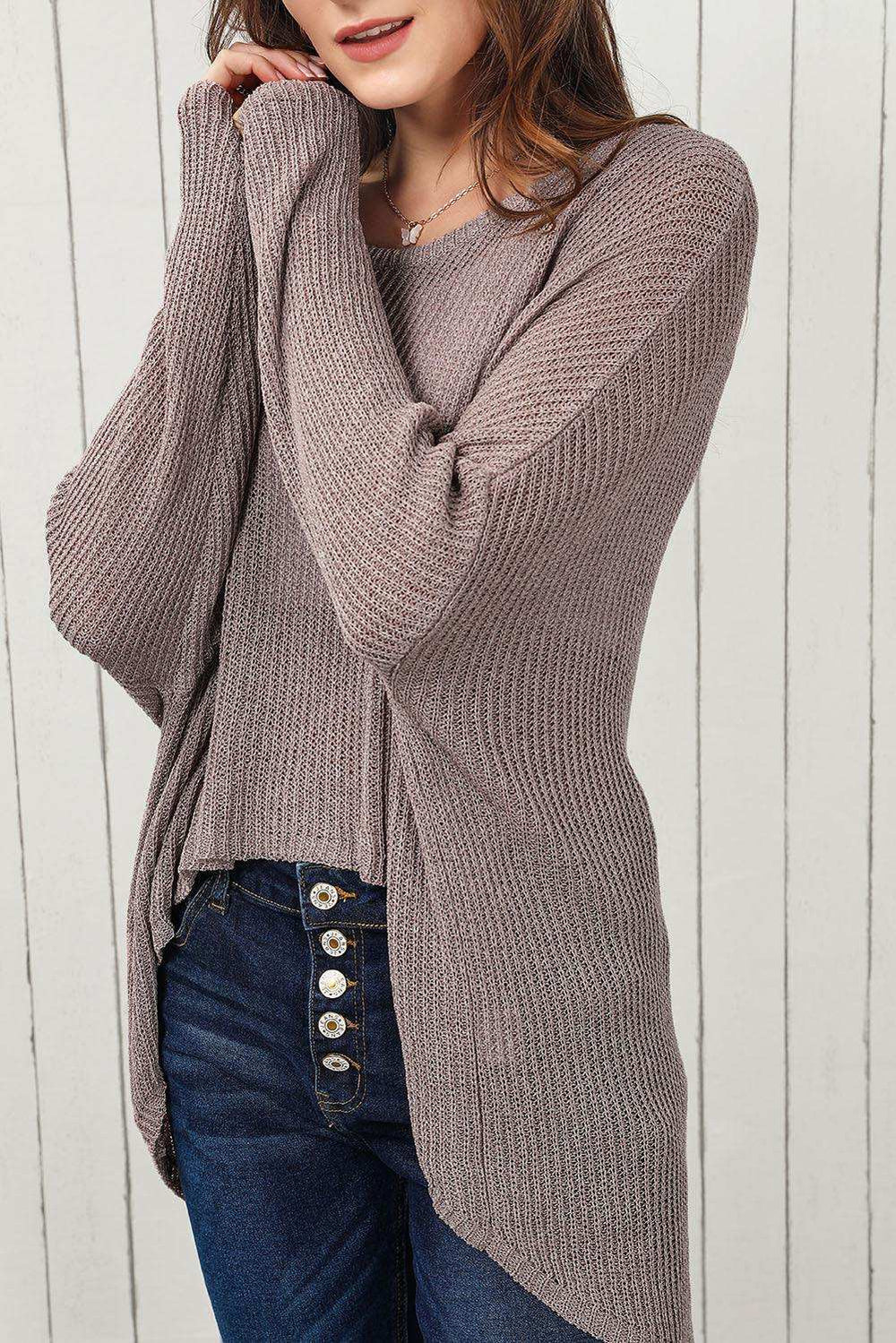 Round Neck High-Low Sweater - Trendsi - Flyclothing LLC