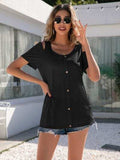 Decorative Button Round Neck Cold Shoulder T-Shirt - Trendsi - Flyclothing LLC