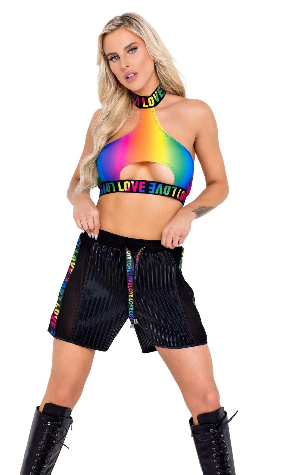 Roma Costume Pride Rainbow Halter Neck Keyhole Top with LOVE Elastic Logo - Roma Costume - Flyclothing LLC