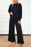 Double Take Full Size Textured Long Sleeve Top and Drawstring Pants Set - Trendsi - Flyclothing LLC