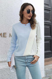 Contrast Color Round Neck Long Sleeve Sweater - Trendsi - Flyclothing LLC