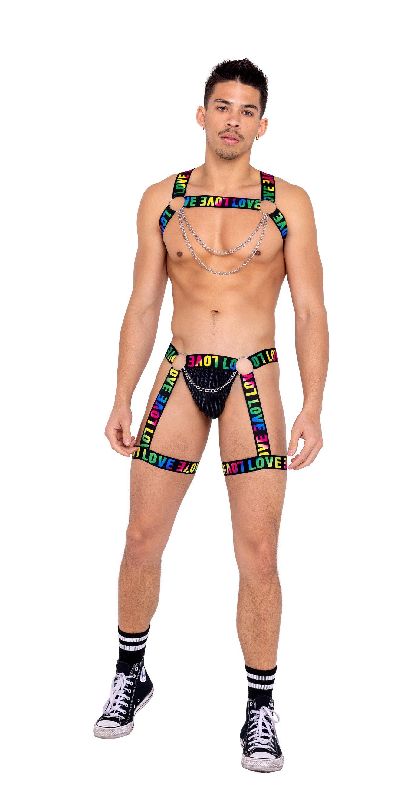 Roma Costume Mens Pride Thong with Attached Garters and Chain