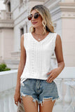 Eyelet V-Neck Tank - Trendsi - Flyclothing LLC