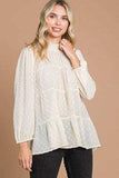 Culture Code Full Size Swiss Dot Smocked Mock Neck Blouse - Trendsi - Flyclothing LLC