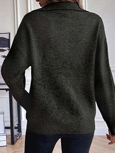 Half Zip Dropped Shoulder Sweater - Trendsi - Flyclothing LLC