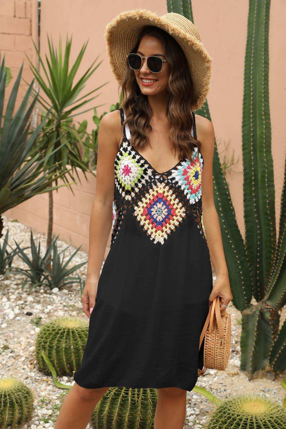 Openwork Sleeveless Embroidery Dress - Trendsi - Flyclothing LLC