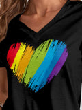 Heart V-Neck Dropped Shoulder T-Shirt - Trendsi - Flyclothing LLC