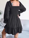 Smocked Flounce Sleeve Square Neck Dress - Trendsi - Flyclothing LLC