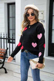 Heart Round Neck Droppped Shoulder Sweater - Trendsi - Flyclothing LLC