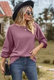 Eyelet Round Neck Long Sleeve T-Shirt - Trendsi - Flyclothing LLC
