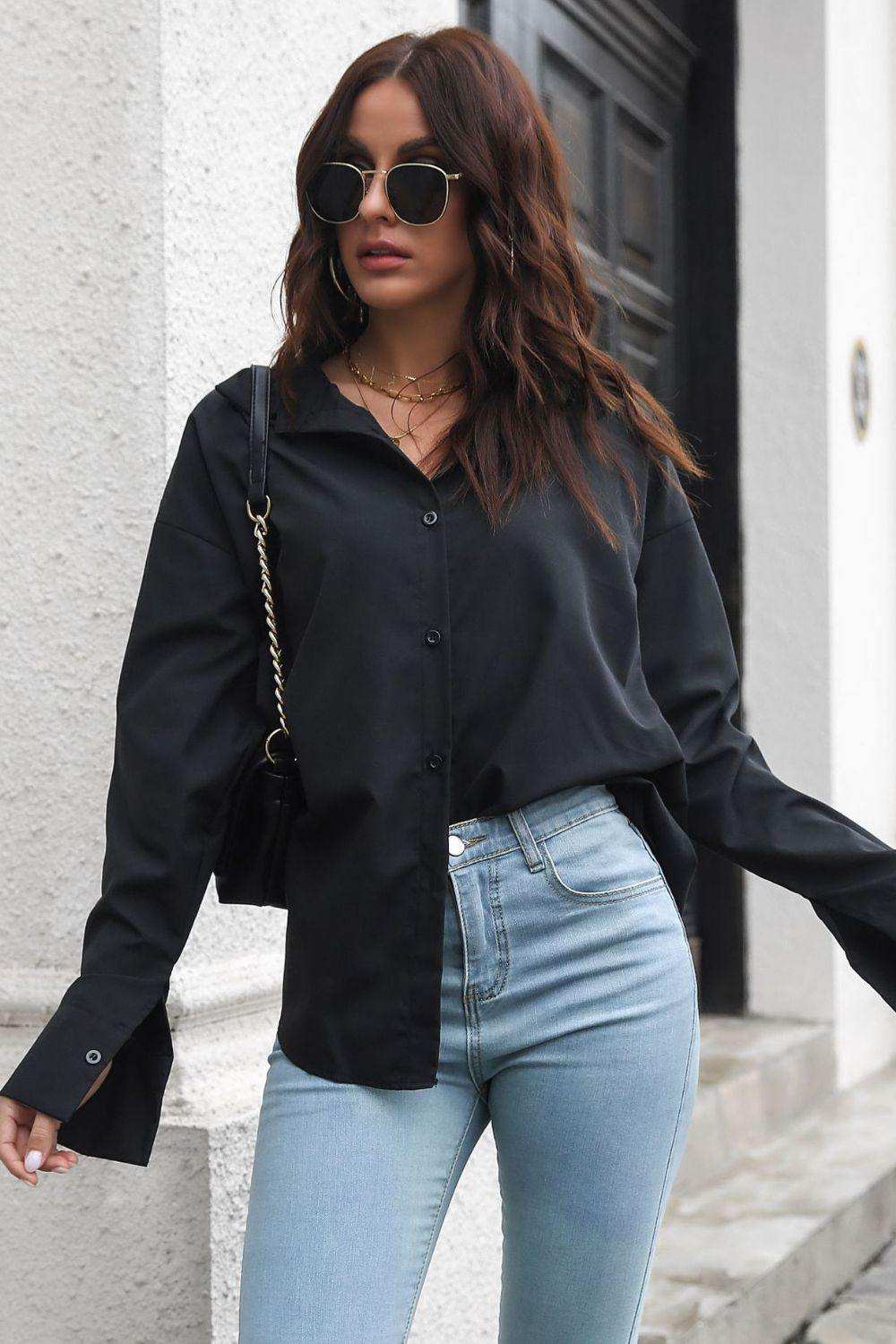 Dropped Shoulder Longline Shirt - Trendsi - Flyclothing LLC