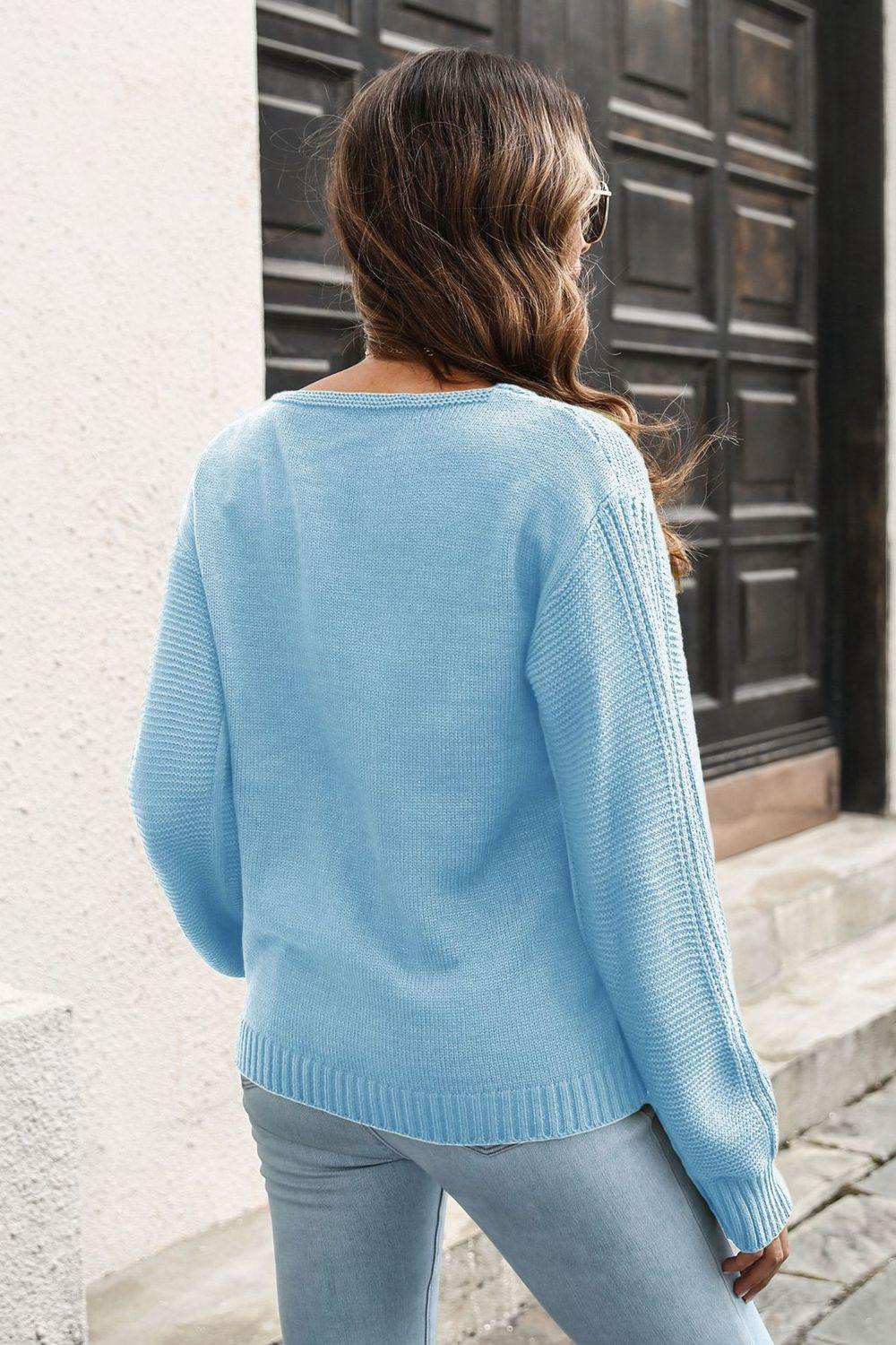 Ribbed Scoop Neck Long Sleeve Pullover Sweater - Trendsi - Flyclothing LLC