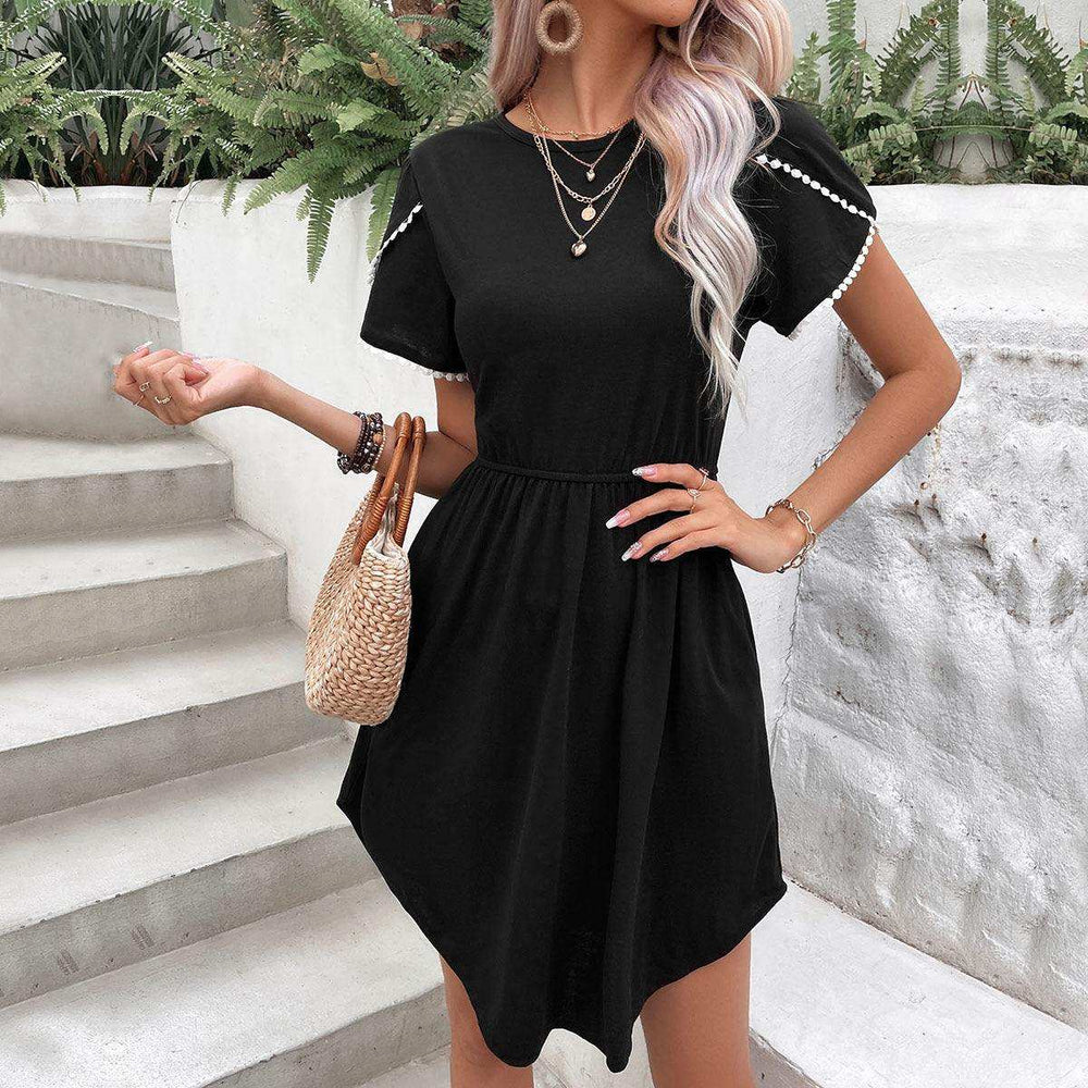 Round Neck Petal Sleeve Dress with Pockets - Trendsi - Flyclothing LLC