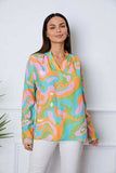 Printed Notched Long Sleeve Blouse - Trendsi - Flyclothing LLC