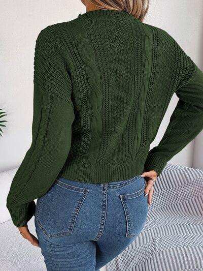 Cable-Knit Buttoned Round Neck Sweater - Trendsi - Flyclothing LLC