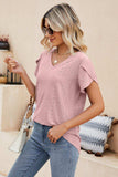 Eyelet Petal Sleeve V-Neck Knit Top - Trendsi - Flyclothing LLC