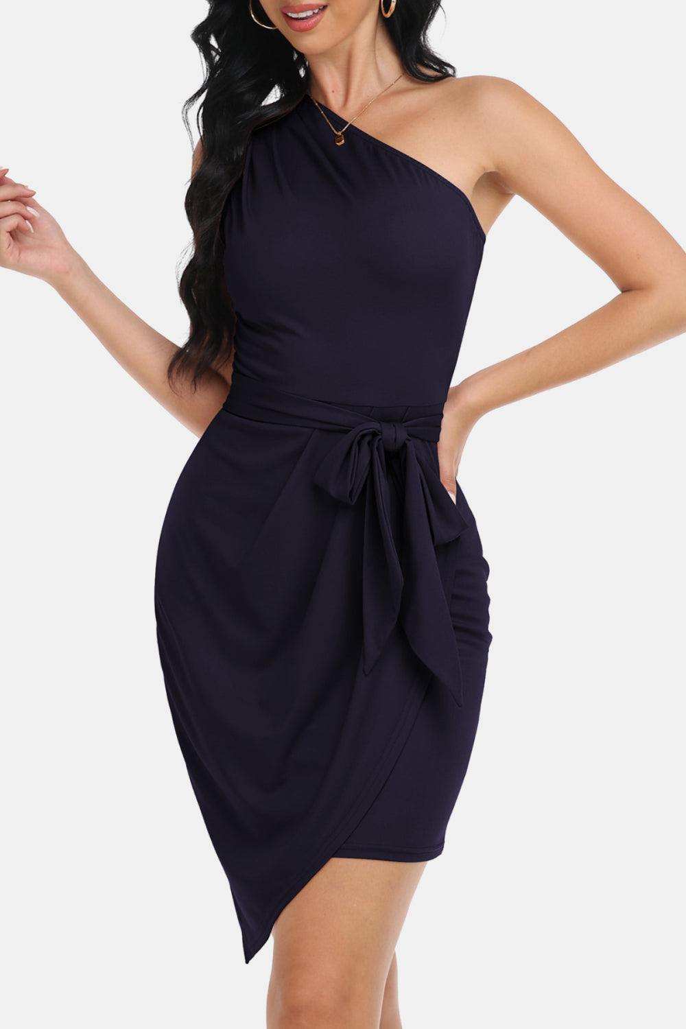 Tie Front One-Shoulder Sleeveless Dress - Trendsi - Flyclothing LLC