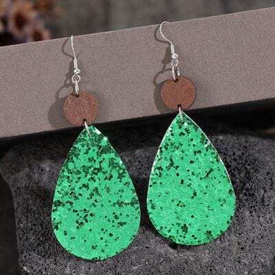 Sequin PU Leather Wooden Dangle Earrings - Trendsi - Flyclothing LLC