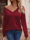 V-Neck Long Sleeve Top - Trendsi - Flyclothing LLC