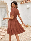 Swiss Dot V-Neck Openwork Puff Sleeve Dress - Trendsi - Flyclothing LLC
