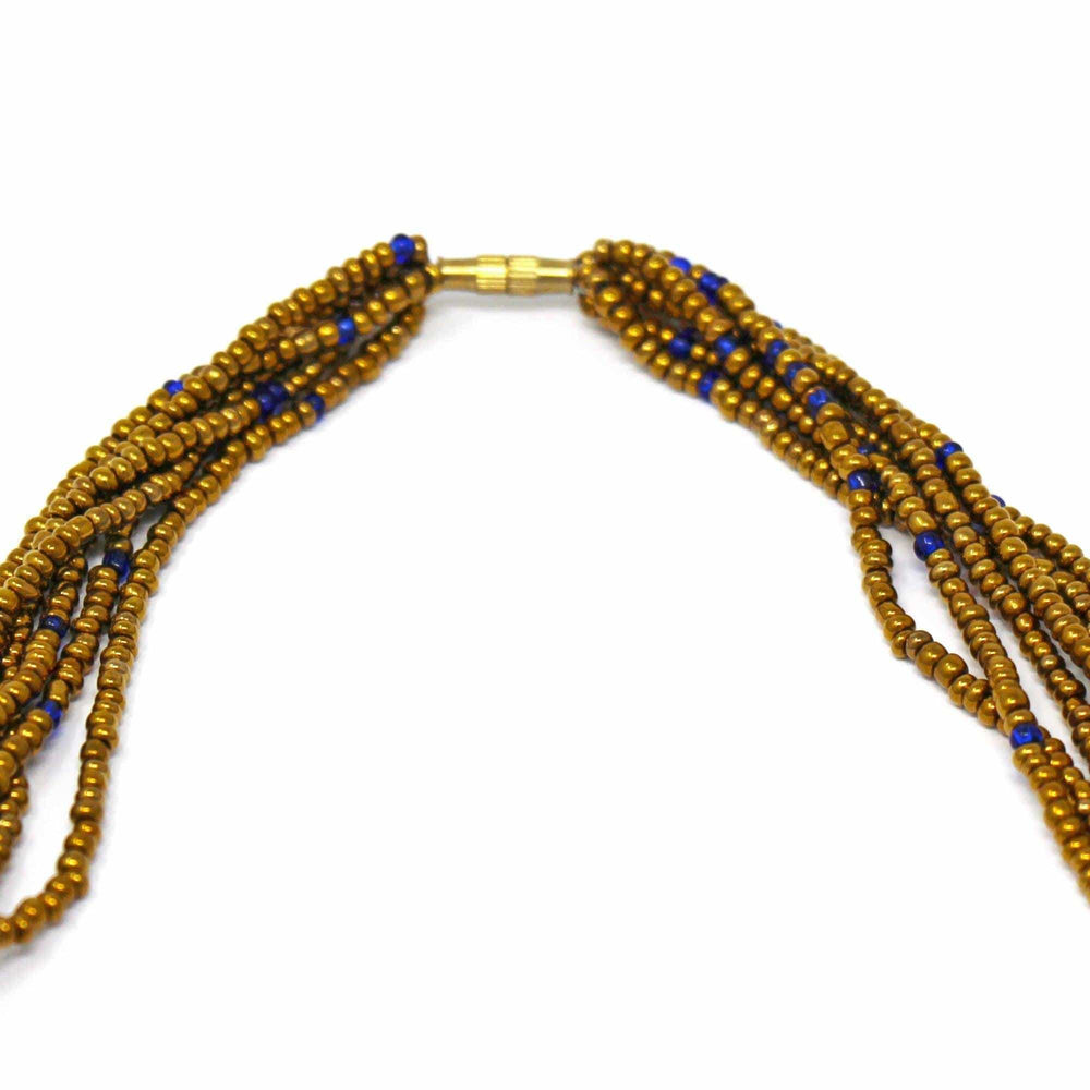 Multistrand Maasai Bead Necklace, White and Gold - Jedando - Flyclothing LLC