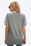 Swiss Dot Puff Sleeve V-Neck Tee - Trendsi - Flyclothing LLC