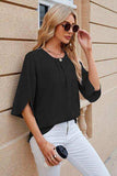 Round Neck Slit Half Sleeve Top - Trendsi - Flyclothing LLC
