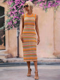 Striped Round Neck Sleeveless Midi Cover Up Dress - Trendsi - Flyclothing LLC