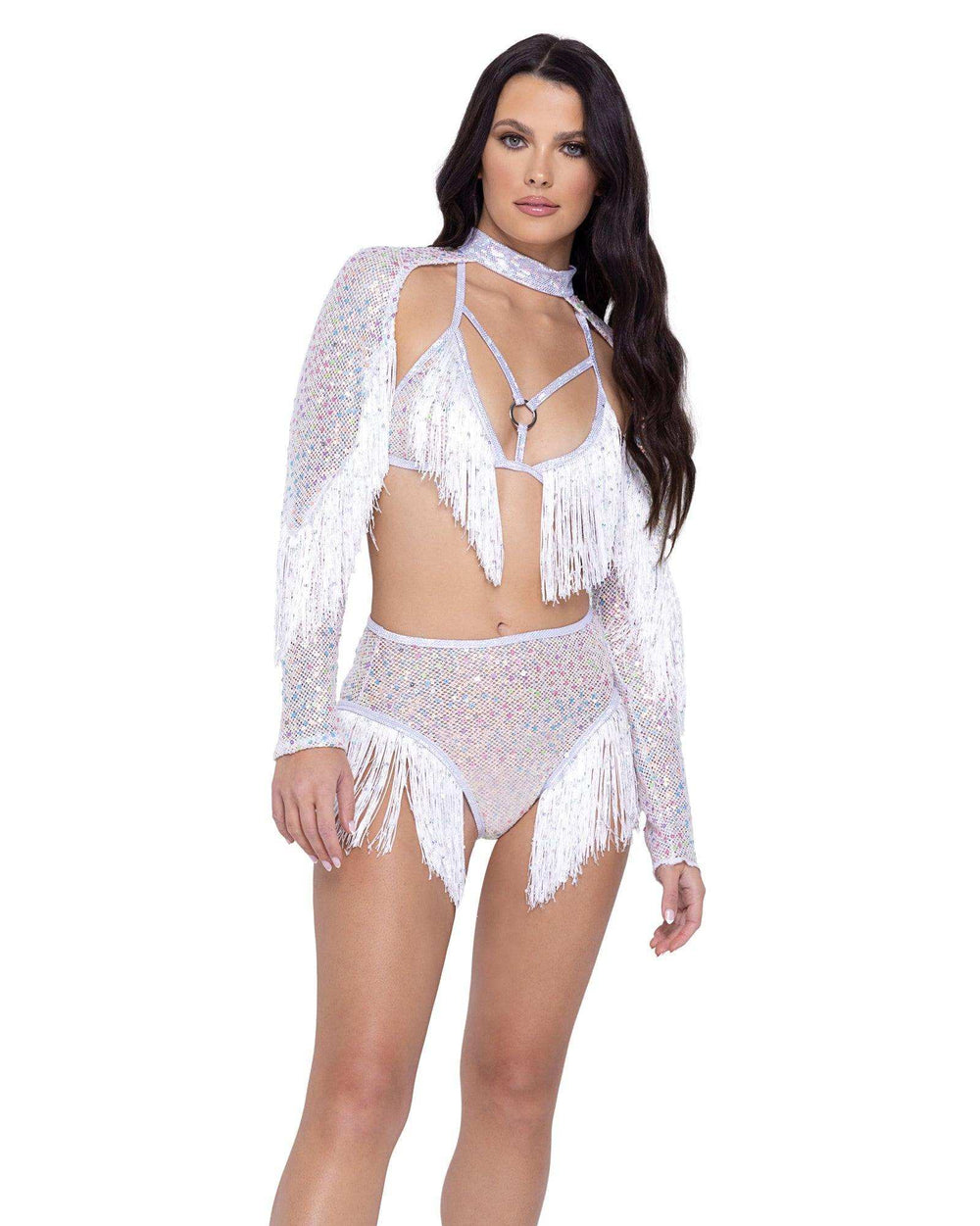 Roma Costume Sequin Fishnet Triangle Tie Top - Roma Costume - Flyclothing LLC