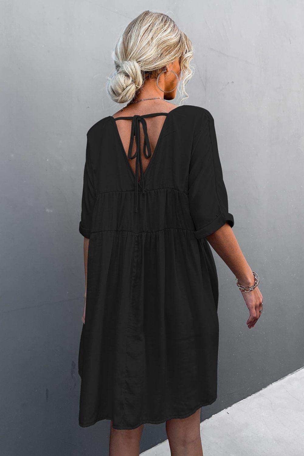 Tie Back Pocket Mini Dress - Trendsi - Flyclothing LLC