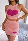 Heart Contrast Ribbed Sleeveless Knit Top and Skirt Set - Trendsi - Flyclothing LLC