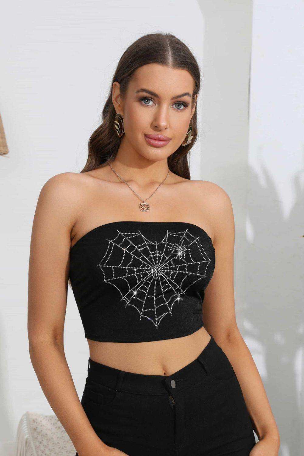 Heart Spider Web Graphic Tube Top - Trendsi - Flyclothing LLC