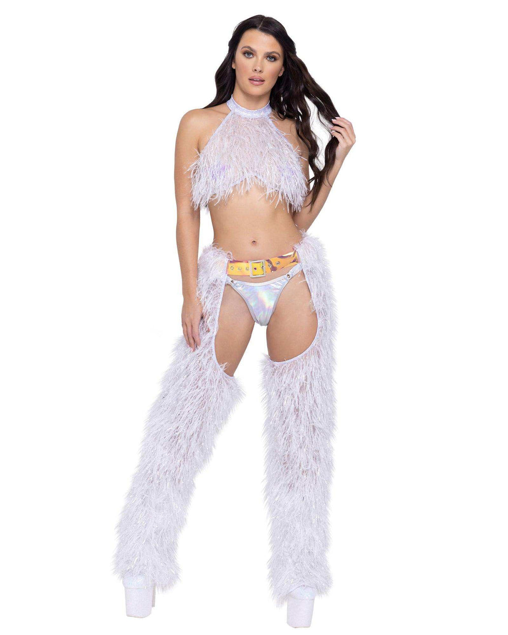 Roma Costume Faux-Fur Cropped Halter Neck Top - Roma Costume - Flyclothing LLC