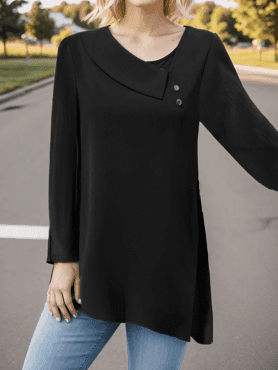 Asymmetrical Neck Long Sleeve Blouse - Trendsi - Flyclothing LLC