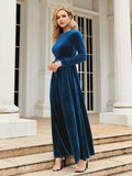 Tie Front Round Neck Long Sleeve Maxi Dress - Trendsi - Flyclothing LLC