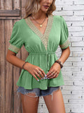 Contrast V-Neck Babydoll Top - Trendsi - Flyclothing LLC