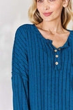 Basic Bae Full Size Ribbed Half Button Long Sleeve T-Shirt - Trendsi - Flyclothing LLC