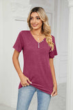 Decorative Button V-Neck Tee - Trendsi - Flyclothing LLC