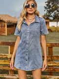 Button Up Short Sleeve Mini Denim Dress - Trendsi - Flyclothing LLC
