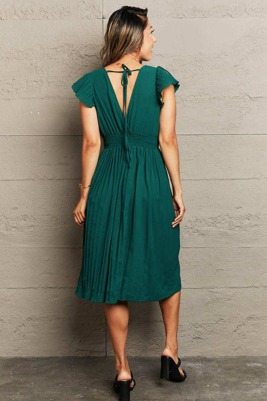 Tied Smocked Waist Flutter Sleeve Dress - Trendsi - Flyclothing LLC