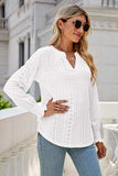 Eyelet Notched Lantern Sleeve T-Shirt - Trendsi - Flyclothing LLC