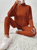 Ribbed Turtleneck Top and Pants Set - Trendsi - Flyclothing LLC