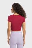 Round Neck Short Sleeve Cropped Sports T-Shirt - Trendsi - Flyclothing LLC