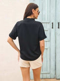 Notched Button Up Short Sleeve Shirt - Trendsi - Flyclothing LLC