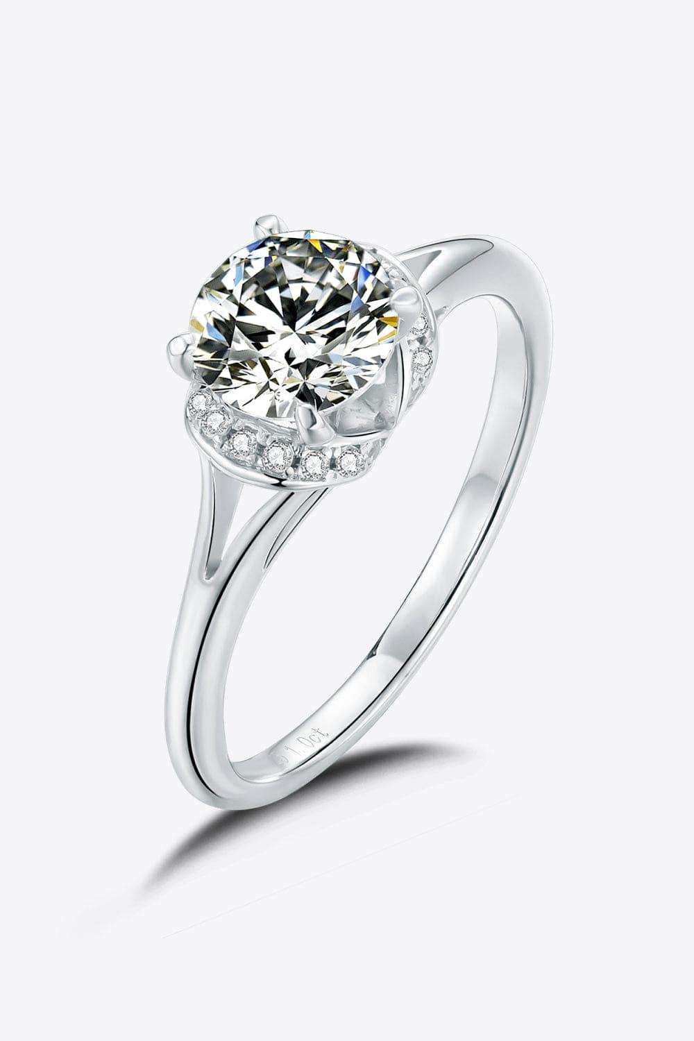 1 Carat Moissanite 925 Sterling Silver Split Shank Ring - Trendsi - Flyclothing LLC