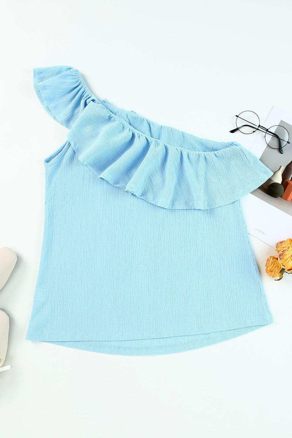 Ruffled One-Shoulder Tank - Trendsi - Flyclothing LLC