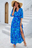 Printed Tied Half Sleeve Slit Dress - Trendsi - Flyclothing LLC